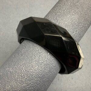 Faceted Chunky Bangle Bracelet 2.5 In As Is Black Acrylic Bold Retro Vintage 70s